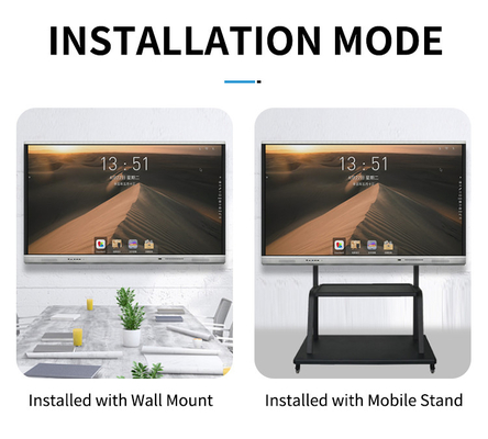 شاشة بيضاء تفاعلية LED مقاس 65 بوصة، لوحة مسطحة ذكية بنظام Android، 20/40 نقطة لمس، بالأشعة تحت الحمراء، لون أسود