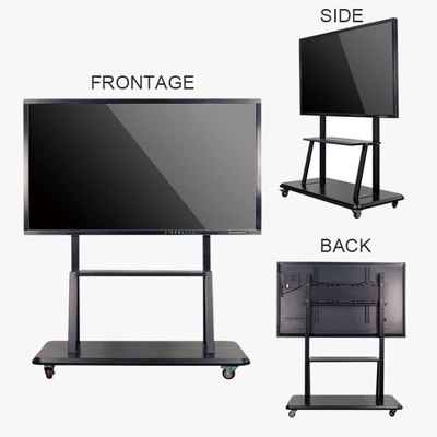 220LBS Electronic Mobile Stand 800x600mm Black Metal 52-86 Inch لشاشة تعمل باللمس