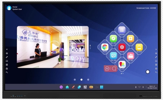 لوحة ذكية ذات دقة 4K 86 بوصة All In One كمبيوتر تفاعلي شاشة عرض مسطحة للاجتماعات والتدريس