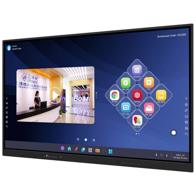 65 75 86 98 بوصة لوحة LCD الذكية التفاعلية زجاج مزدوج 4 ملم أندرويد ويندوز 10/11 برو لمسة الإصبع الشاشة الذكية