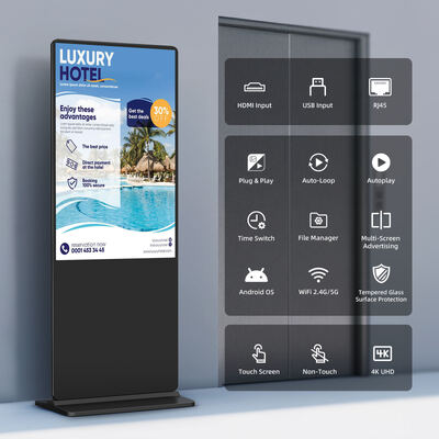 شاشة عرض إعلانية ذكية داخلية بشاشة لمس LCD عمودية قائمة بذاتها مقاس 43 بوصة من iBoard، مشغل لافتات رقمية إعلانية