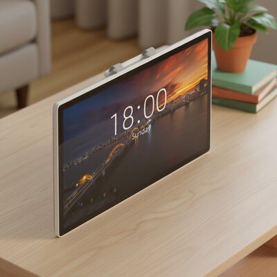 كشك شاشة لمس مدمج بماسح ضوئي لرمز الاستجابة السريعة بتصميم عصري بنسبة تباين 4000 إلى 1 مصمم للتفاعل مع العملاء