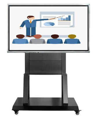 220LBS Electronic Mobile Stand 800x600mm Black Metal 52-86 Inch لشاشة تعمل باللمس