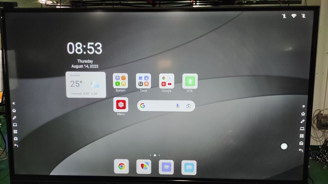 شاشة لمس تفاعلية بتقنية الأشعة تحت الحمراء من مصنع المخرج، شاشة تلفزيون تفاعلية تعمل باللمس، سبورة بيضاء تفاعلية، نظام أندرويد مدمج 13 14 للاختيار، معدات تعليمية مدرسية