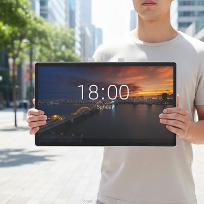 كشك شاشة لمس مدمج بماسح ضوئي لرمز الاستجابة السريعة بتصميم عصري بنسبة تباين 4000 إلى 1 مصمم للتفاعل مع العملاء